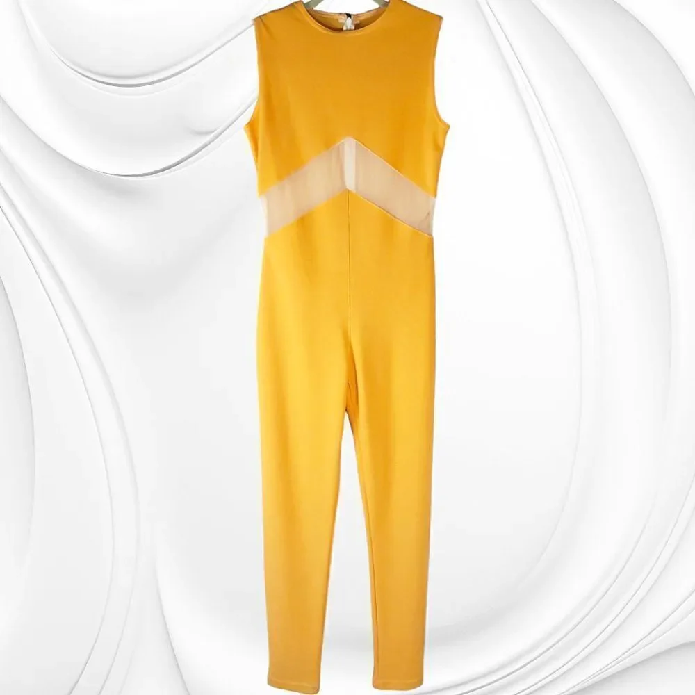 Andrea Isabella orange white leather sheer panel jumpsuit jacket set - Picture 2 of 9